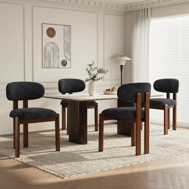 MALOL Esszimmerstühle 4er Set, Moderne Polsterstuhl Essstühle mit Holzbein, Stoff Esszimmerstühl mit Fester Rückenlehne für Esszimmer, Küche, Restaurant, Mit dunkelbraunen Beinen, Dunkelblau