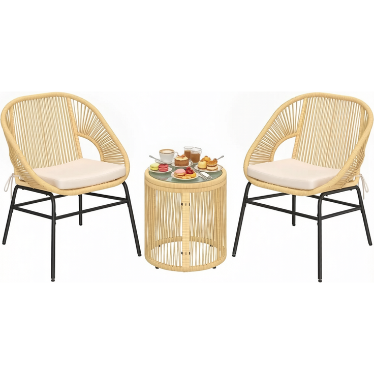 Balkon-Tischgruppe, Tisch H 47 x Ø 45 cm, Stahl und gehärtetes Glas, mit 2 Stühlen – Bild 8