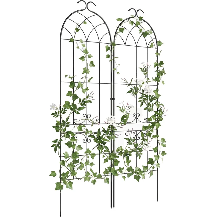 MELAYR, Set mit 2 Gartenrankgittern, Metallstütze für Kletterpflanzen, 50 cm lang x 181 cm hoch, Schwarz