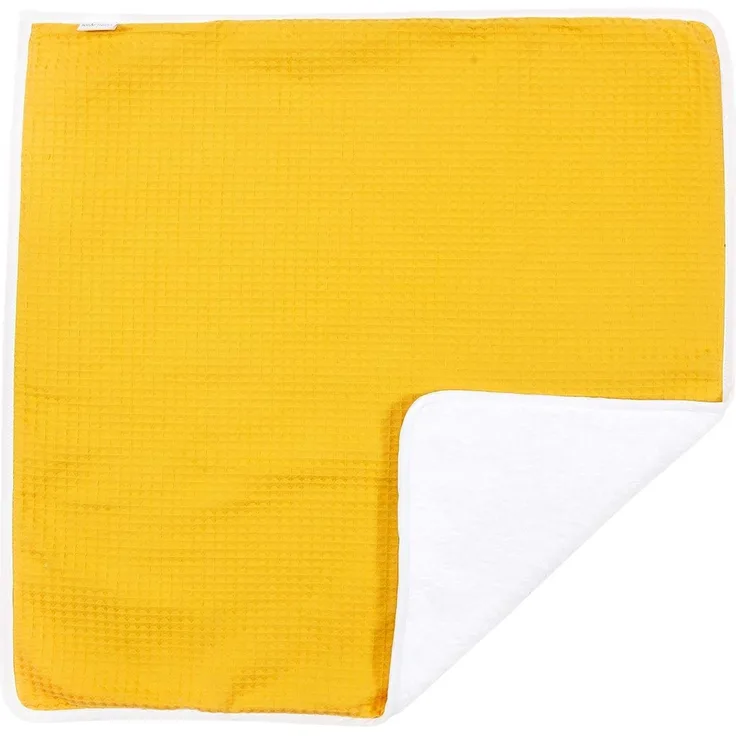 KraftKids Wickeltischunterlage Waffel Piqué mustard, Windelmatte aus 100% Baumwolle, wasserundurchlässige Reise-Wickelunterlage