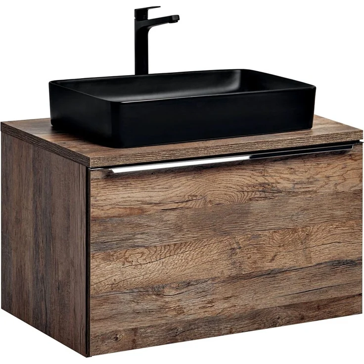 Waschtischunterschrank 80cm mit Keramikbecken PUEBLA-56 in Vintage Oak, B/H/T ca. 80,4/59,5/46 cm – Bild 1