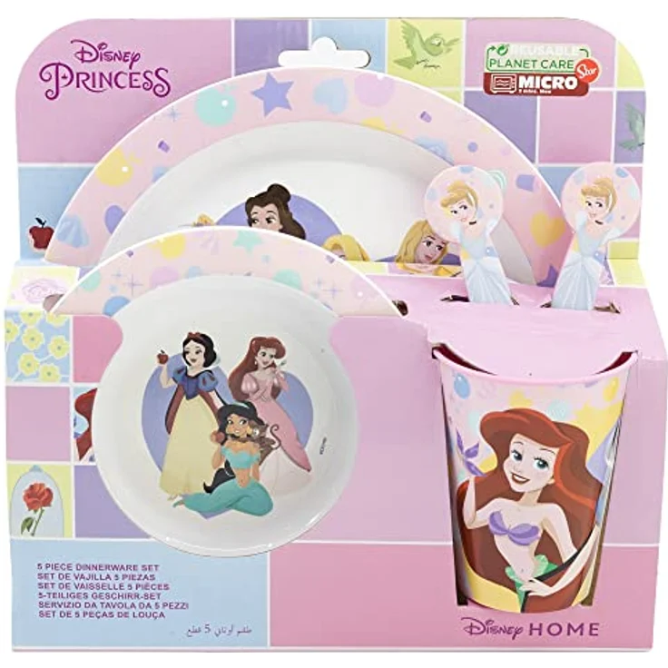 Kunststoff Kindergeschirr Set Motiv (5 tlg.) Schüssel, Teller, Becher & Besteck Disney Prinzessinnen – Bild 2
