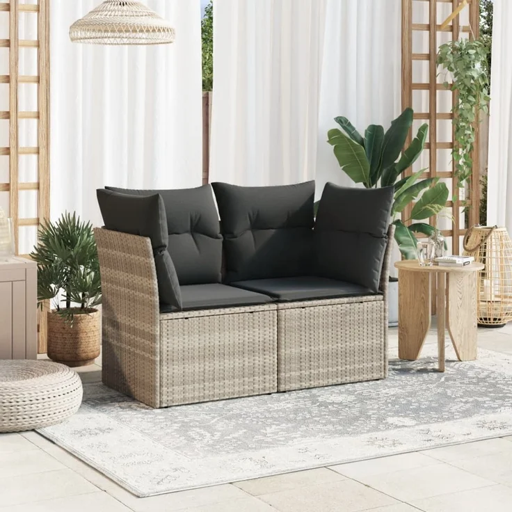 vidaXL Gartensofa mit Kissen 2-Sitzer Hellgrau Poly Rattan 366176 – Bild 3
