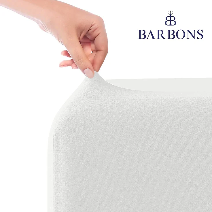 BARBONS Spannbettlaken 160x200 cm 2er - 100% Baumwolle Spannbetttuch Oeko-TEX Zertifiziert Bettlaken Jersey Bettbezug für Boxspringbett und Dicke Matratzen bis 27 cm - Weiss 160x200 2er – Bild 2