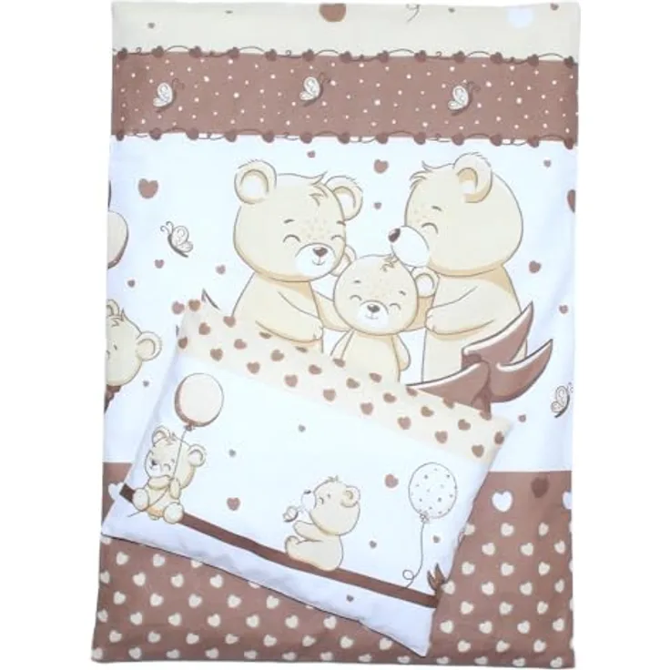 Kinderwagenset Baby Bettwäsche für Kinderwagen Bezüge Decke Kissen 2-4 tlg (Braun, 2 tlg)