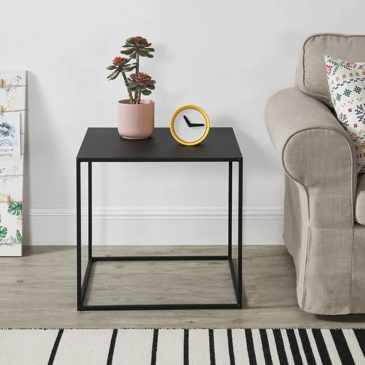 Beistelltisch Russafa 50x55x55 cm Kratzfest Metall Schwarz [en. casa]