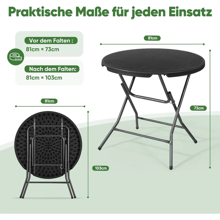 Sekey Klapptisch Rund Campingtisch Balkontisch Gartentisch Klappbar Tisch, Ø 81x73 cm H – Bild 3
