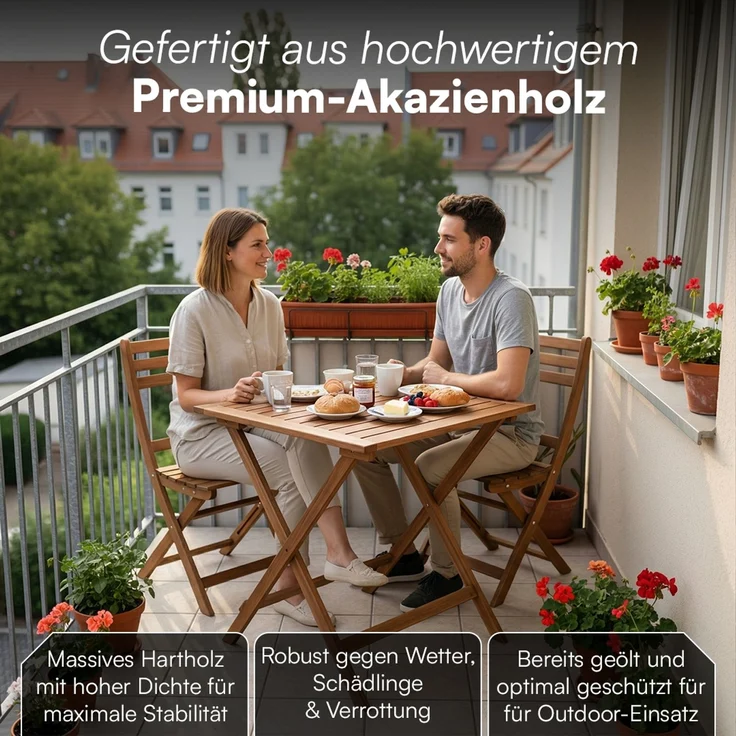 STEELSØN 'Lystra' Gartentisch, Akazienholz geölt, 70x70x73 cm (LxBxH), Holztisch klappbar, bis 80 kg belastbar – Bild 3