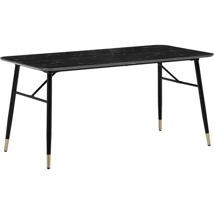 Esstisch 180x90x76cm Marmor-Optik Schwarz Metallbeine Modern Rechteckig