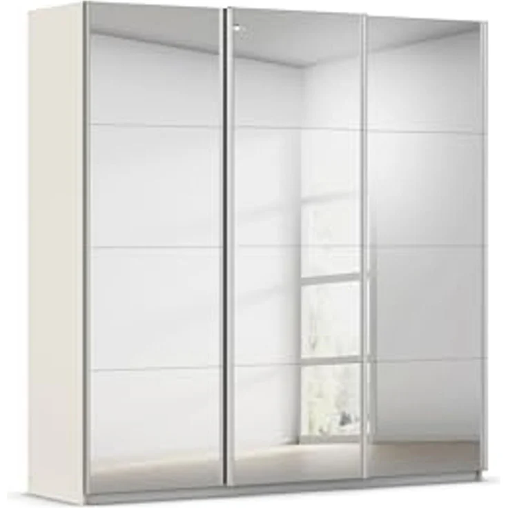 Rauch Möbel Kulmbach, Kleiderschrank mit Schwebetüren für Schlafzimmer, Kinderzimmer, Jugendzimmer, Garderobe, Flur, 3-türig, mit Spiegel, Zubehör Basic, Farbe Beige, Breite 203 cm – Bild 1