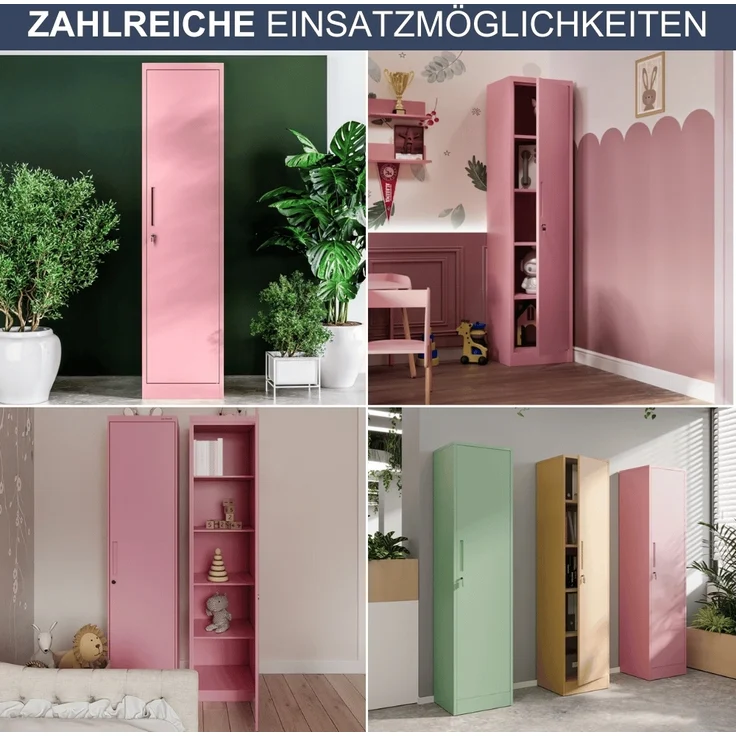 Aktenschrank abschließbar KADO - 5 Ebenen verstellbar, Flügeltüren | Metallschrank Werkstatt Mehrzweckschrank Büroschrank aus Stahl Werkzeugschrank, 185x45x40cm Rosa – Bild 6