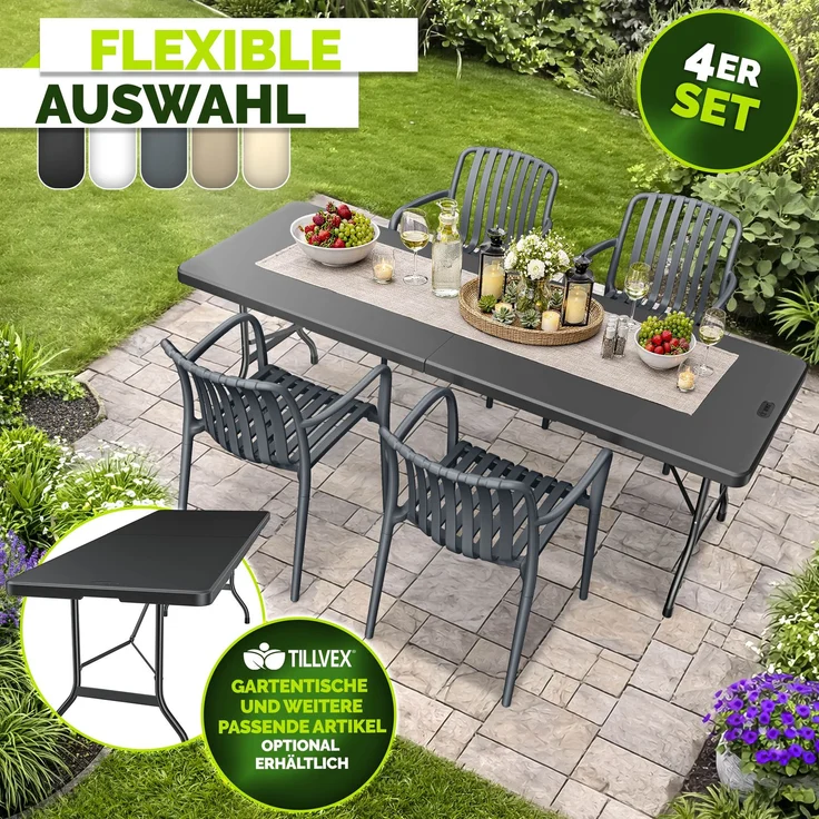 tillvex® Gartenstühle 4er Set Stapelbar Wetterfest mit Armlehne | Outdoor Stühle bis 120kg belastbar | Gartenstühle Outdoor | Terrassenstuhl Gartenmöbel Balkon Garten Terrasse – Bild 7
