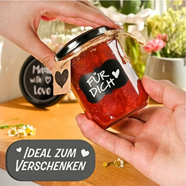 Praknu Einmachglas 25 Marmeladengläser 230 ml mit Deckel - Mit Etiketten & Stift, Glas, (Set, 25-tlg), mit Deckel und Etiketten - Luftdichte Einmachgläser zum verschenken – Bild 4