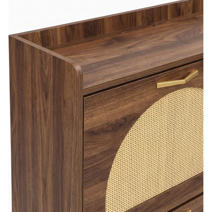 DESVIAE Garderobenschrank Schuhschrank Nussbaum aus MDF – 108,5x100x24 cm – 4 Klappen, Rattan-Optik – Bild 9