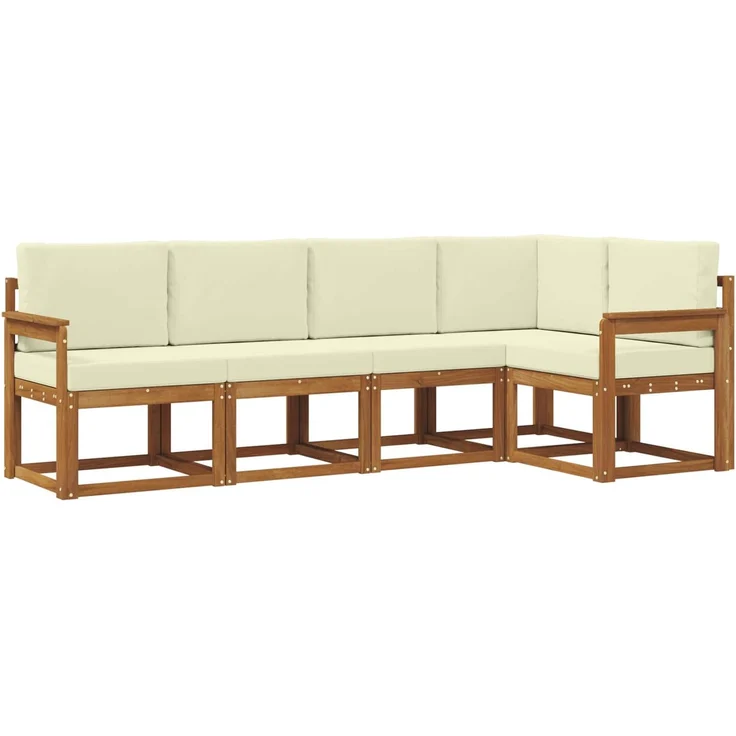 vidaXL Outdoor-Sofagarnitur mit Kissen 5 pcs Natur und Creme, 247 x 128,5 x 73 cm – Bild 2