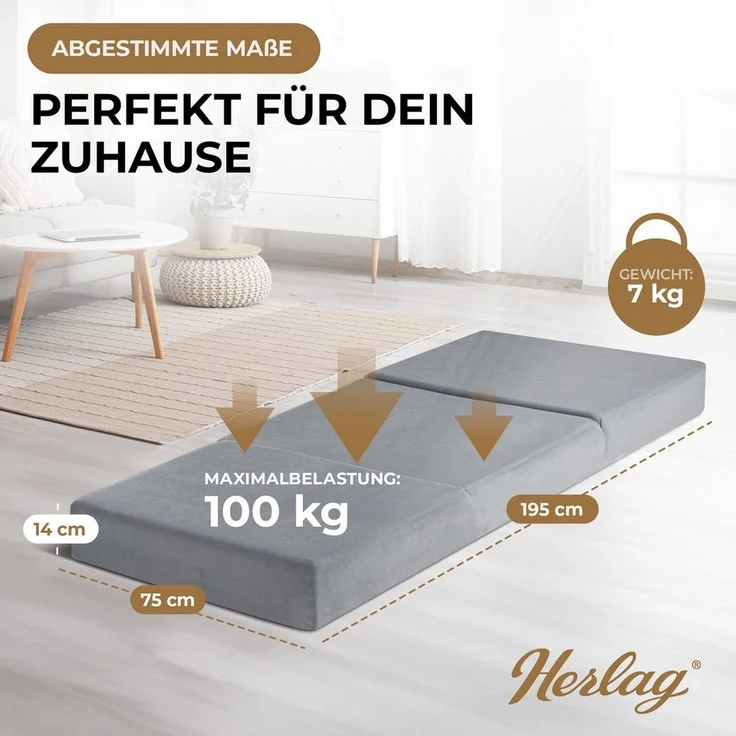 Klappmatratze Gästebett Visco, Herlag, 14 cm hoch, (verschiedene Größen), Memory Foam – Bild 2