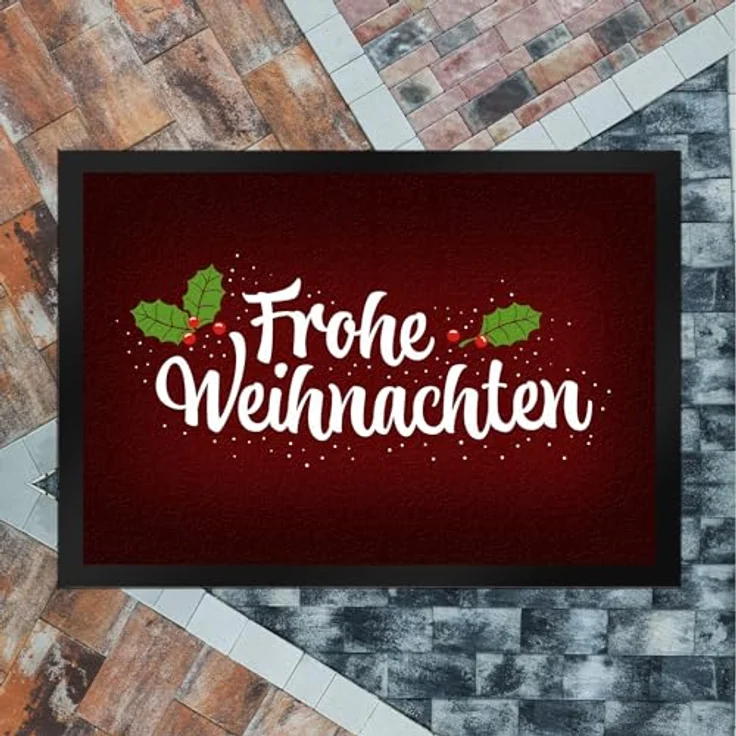 speecheese Fußmatte Frohe Weihnachten Fußmatte mit Blätter und Beeren Motiv Winter Advent – Bild 7