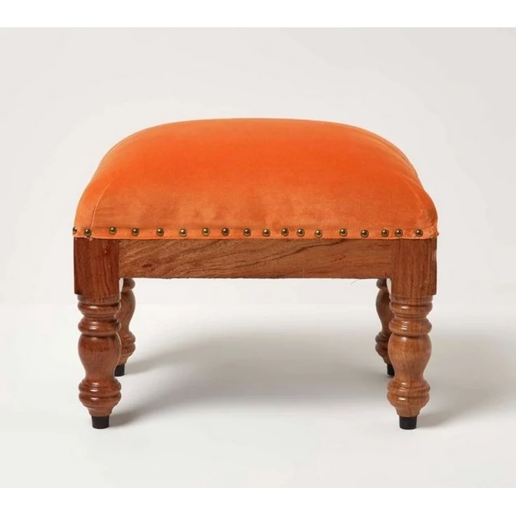 Homescapes Fußhocker Rechteckiger Samthocker Mable – orange mit Holzbeinen, 50 x 30 x 40 cm – Bild 4