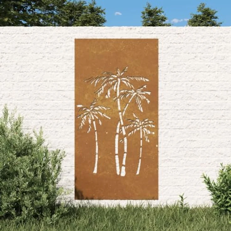 vidaXL Garten-Wanddeko Cortenstahl 105x55 cm, Palmen-Design, wetterfest und korrosionsbeständig – Bild 2