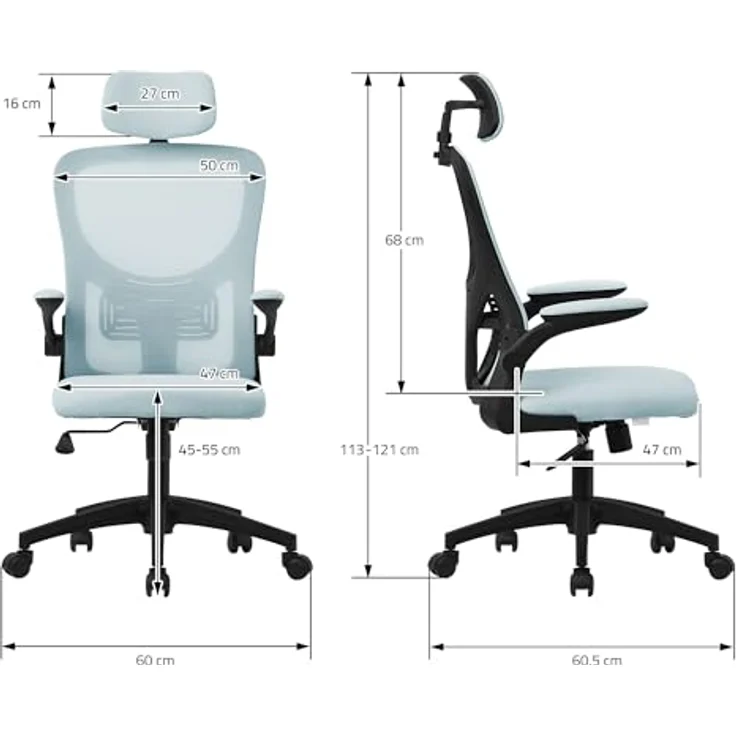 ML-DESIGN Bürostuhl Schreibtischstuhl ergonomisch mit verstellbarer Kopfstütze, Armlehnen, Drehstuhl mit Rollen Blau Computerstuhl Chefsessel Gaming-Stuhl – Bild 4