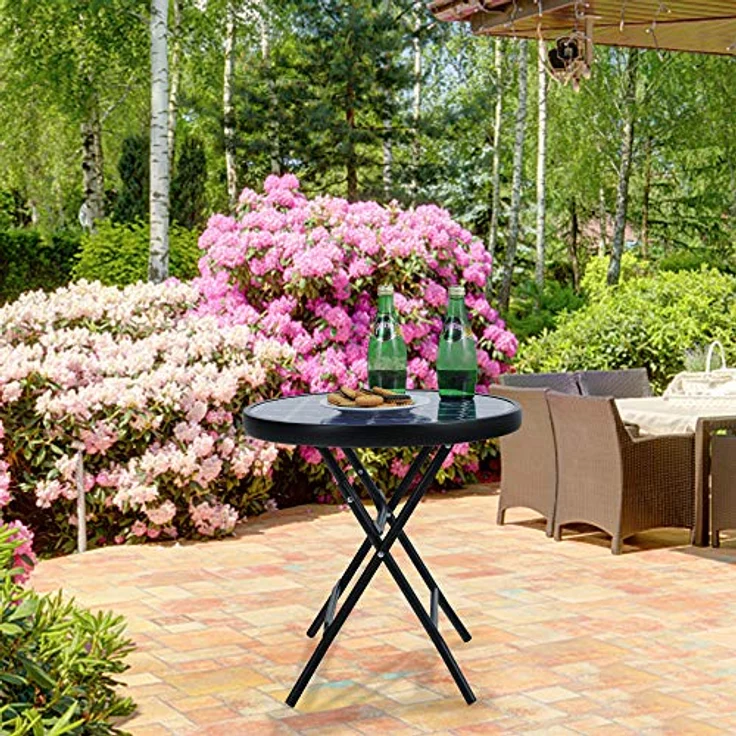 PHI VILLA Klappbar Runder Beistelltisch Glas aus Metall Gartentisch Kaffeetisch Klein Balkontisch wetterfest pflegeleicht für Balkon Garten Terrasse Wohnzimmer – Bild 2