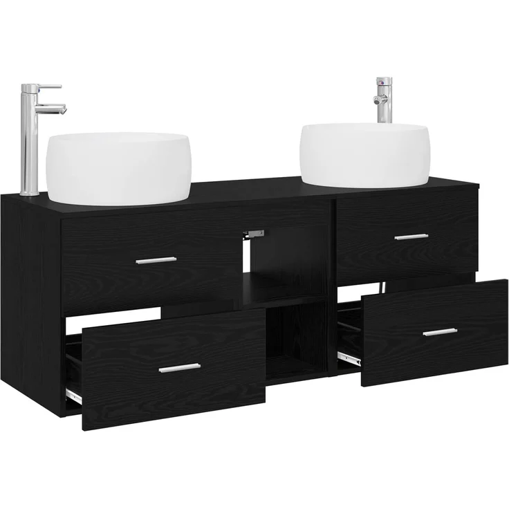 vidaXL Wandmontiertes Badezimmerschrank-Set 3 stk. Schwarz 3405924 – Bild 4