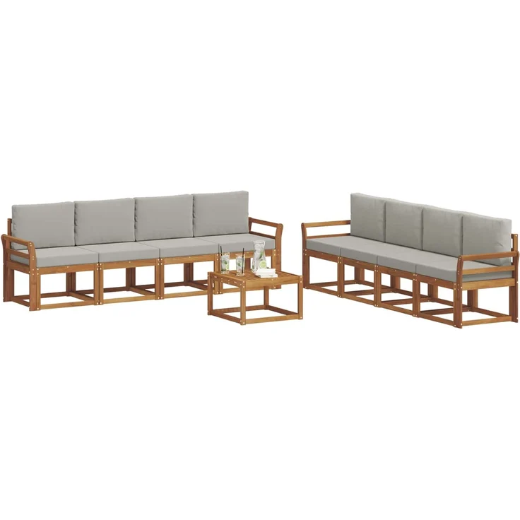 vidaXL Outdoor-Sofagarnitur mit Kissen 9 pcs Natürlich und Hellgrau 3366184 – Bild 3