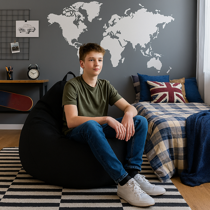 AD. CON Sitzsack mit EPS-Perlen Füllung Puff Relax-Sessel Sitzkissen Bodenkissen Bean Bag 80 x 90 x 50 cm 185L Schwarz – Bild 3