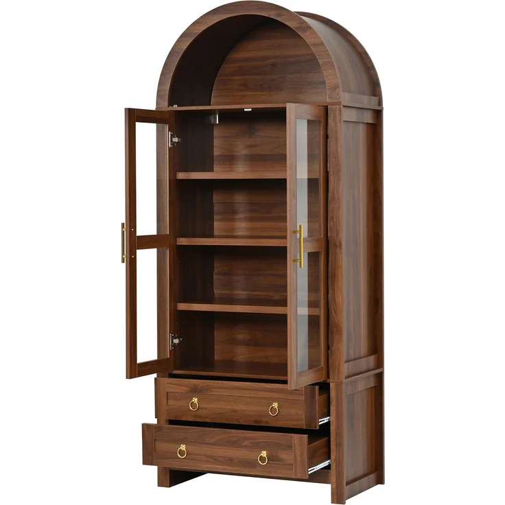 Vitrine 76 x 40 x 180 cm aus MDF und Spanplatte mit Glasfront, LED-Beleuchtung und Retro-Bogen – Bild 6