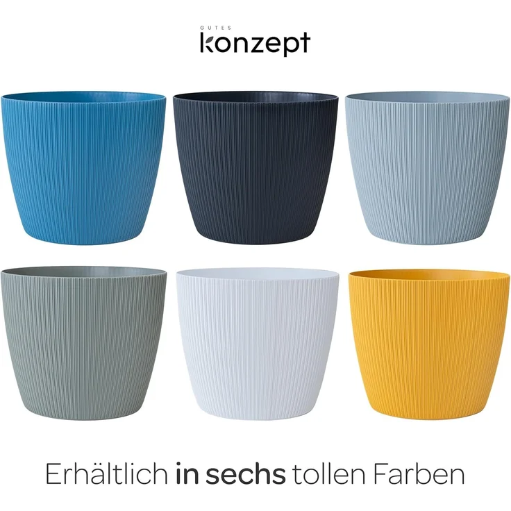 KONZEPT Blumentopf 5,2 l, gerillte Struktur 22 cm, Übertöpfe für Zimmerpflanzen, ideal für Wohnzimmer, Küche und Balkon – Bild 2