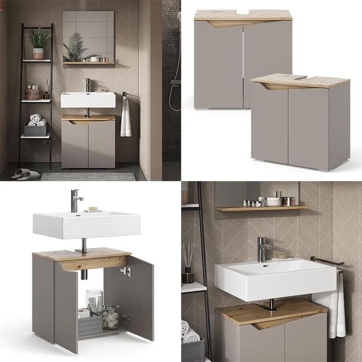Waschbeckenunterschrank Marelle Greige 60 x 57.5 cm mit 2 Türen Vicco – Bild 8