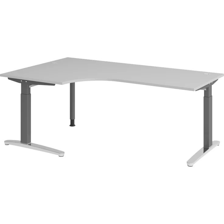 bümö Eckschreibtisch höhenverstellbar 200x120 cm in grau, Metallgestell in graphit/alu - Schreibtisch groß, Bürotisch höhenverstellbarer, Büroschreibtisch & Computertisch PC Tisch Büro, X82-5-GC – Bild 1