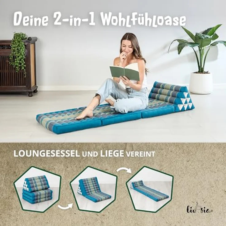livasia Sitzsack Thaikissen 3 Auflagen (Classic) vegan und handgefertigt, 175x50x8cm, Kapok – Bild 7