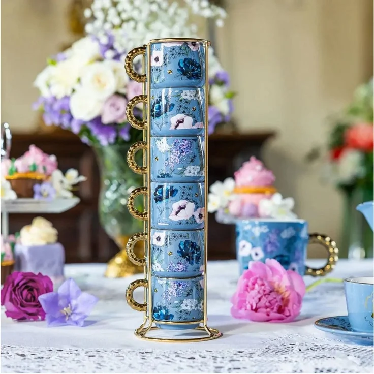 BIALETTI Espressotasse Mokkatasse Set 6 Tassen mit Ständer Bridgerton BRID003 – Bild 3