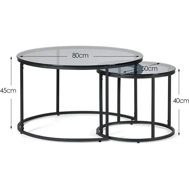 Julian Bowen Chicago, runde Couchtische zum Ineinanderstapeln, Rauchglas/Schwarz, Einheitsgröße – Bild 3