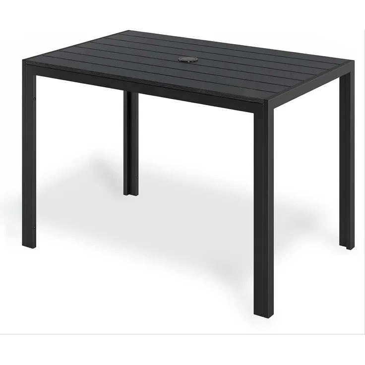 Clevich Gartentisch mit Schirmloch, 110×70cm wetterfester Balkontisch, Aluminium, WPC rechteckiger Outdoortisch, rutschfest und witterungsbeständig, bietet Platz für 4-6 Personen, schwarz