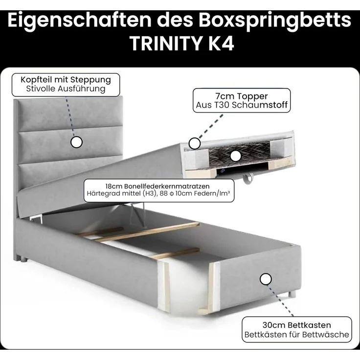 Best For Home Box Spring Bed with 7-Zone Bonell Spring Mattress, Box Spring Bed with Mattress and Storage Space – Bild 5