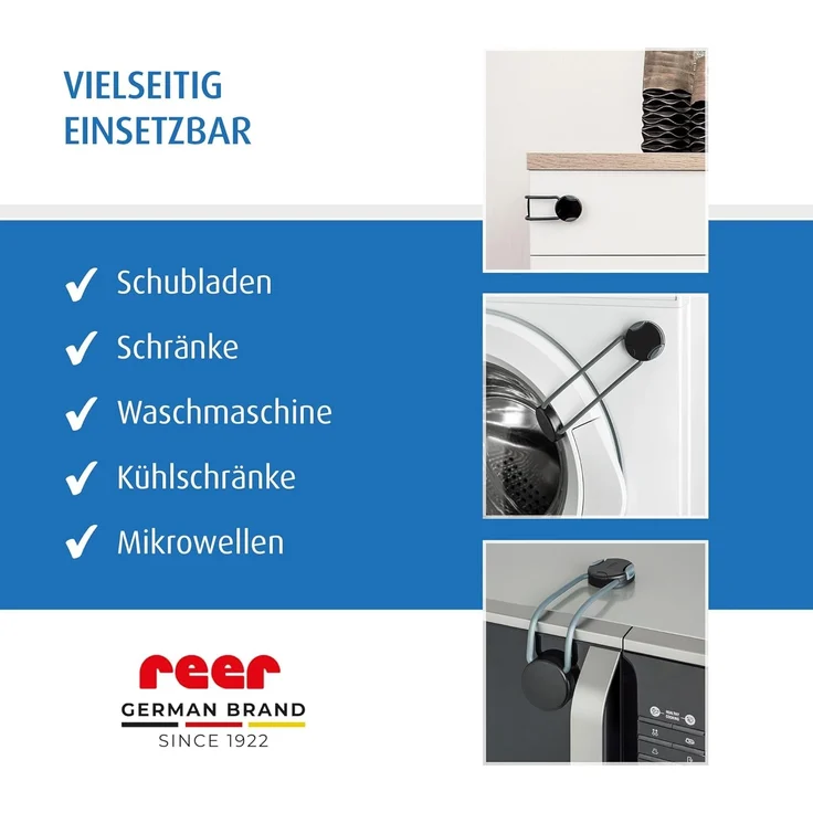 reer Multi-Sicherung 1 Stück, Kindersicherung für Schrank, Schublade und mehr, vom Schwäbischen Kindersicherheitsexperten, Schwarz – Bild 4