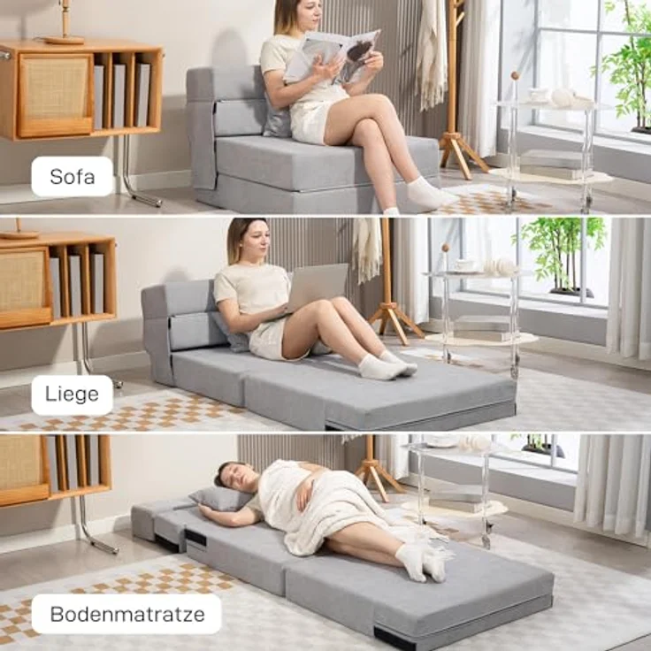 HOMCOM Schlafsofa klappbares Schlafsofa mit Bettfunktion, Lendenkissen, Sofa 1 Teile, Schlafsessel mit Bettfunktion – Bild 4