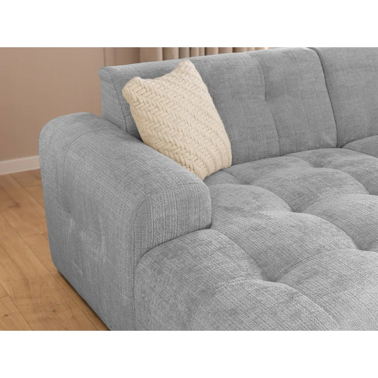 luma-home Modernes Ecksofa mit Ottomane links, markante Steppungen, Chenille in Hellgrau, 234 x 161 x 79cm – Bild 5