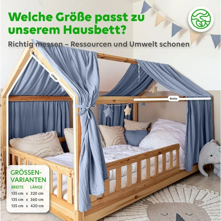 lilimaus Betthimmel Hausbett Himmel Gold aus Musselin - 2er-Set für Kinderbett (1-tlg), 2 Stoffbahnen mit feinen Goldapplikationen - schnell montiert – Bild 4