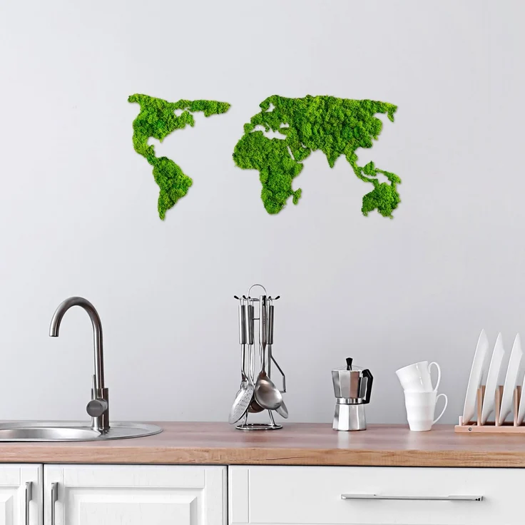 Wallity 'World Map' Dekoratives Wandaccessoire aus Metall, Grün, 32 x 70 cm – Bild 3