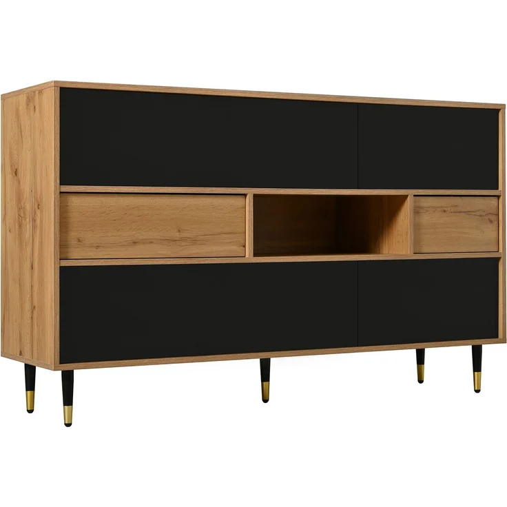 Merax Sideboard, Wohnzimmerschrank, Esszimmer-Schrank, Flurschrank, Multifunktionaler Sideboard Holz-Schwarz Kombination, 2 Schubladen, Staurschrank Esszimmer – Bild 8