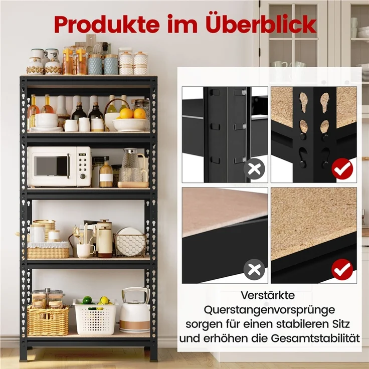 Yaheetech Standregal, Schwerlastregal Lagerregale Kellerregal, 5 verstellbare Ablagen, Stahl Schwarz, 150 x 30 x 70 cm – Bild 5
