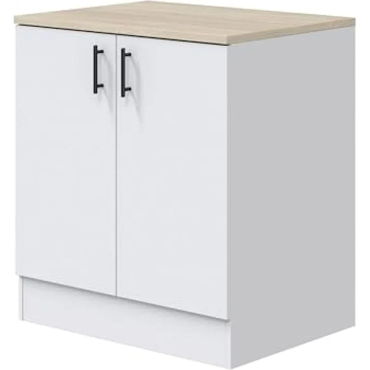 Dmora - Unterschrank 2 Türen Deruta, Unterbauschrank, Schrank mit Türen, Basisstruktur für Spüle, 80x60 h90 cm, Weiß und Eiche – Bild 3