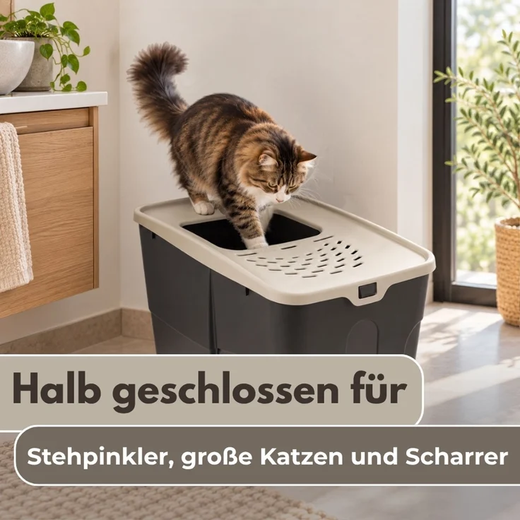 Hop In Katzenklo XXL große Katzen Klo Hoch Katzentoilette geschlossen Katzenklo mit Deckel Katzentonne Oben Einstieg Katzen WC Top Eingang Katzentoilette hoher Rand – Bild 6