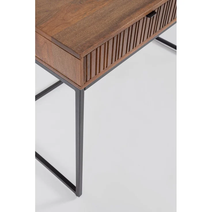 Schreibtisch Atidat aus Mangoholz, modernes Design, braun, 120 cm, Metallgestell, mit Schublade – Bild 3
