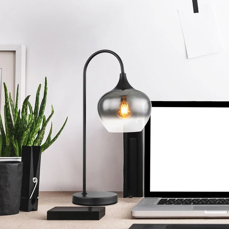 Tischleuchte, gebogen, Glas rauch, schwarz, H 54 cm – Bild 2