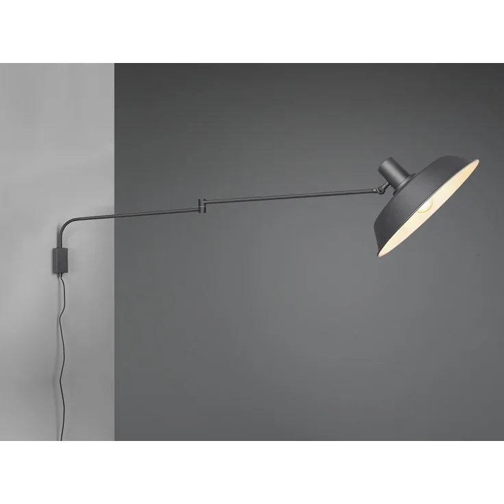 Schwenkbare Wandlampe BOLDER mit Metallschirm Schwarz, Schnurschalter & Stecker