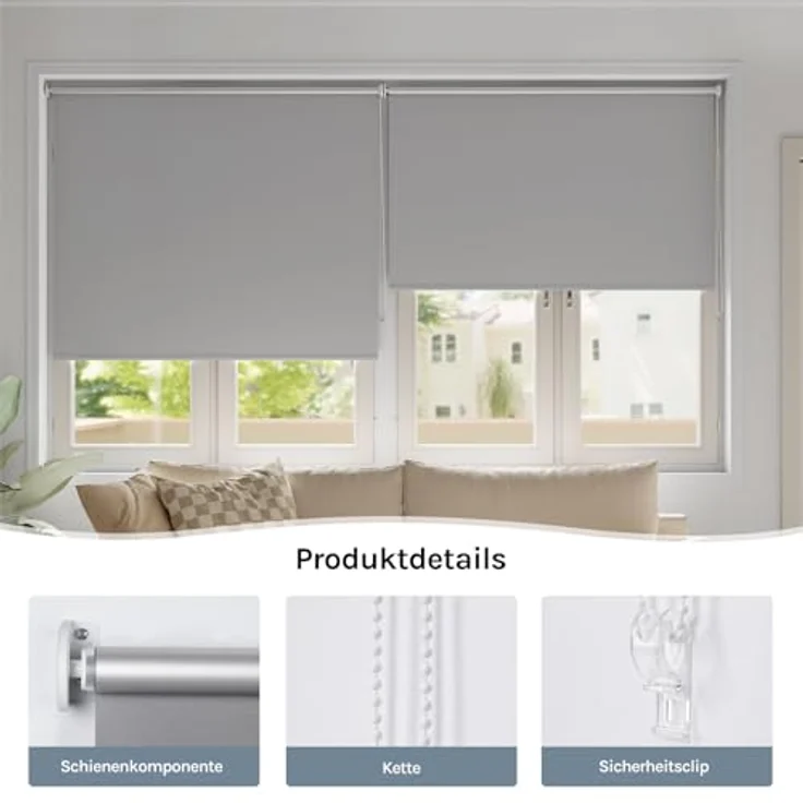 WOLTU Verdunkelungsrollo, nur zur Schraubmontag Thermo Verdunkelungsrollo mit Kette, Sichtschutz für Türen und Fenster, 160x160 cm [Stoffbreite: 156 cm], Grau – Bild 6